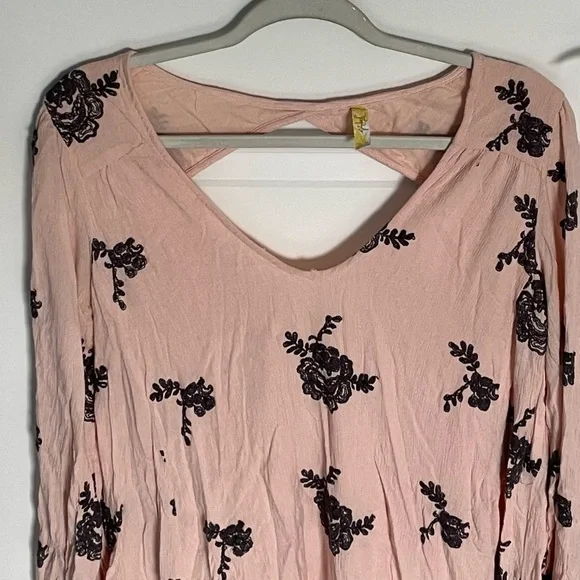 Free People Pink Black Floral Embroidered Cutout Austin Emma Dress 47029 - Picture 4 of 15